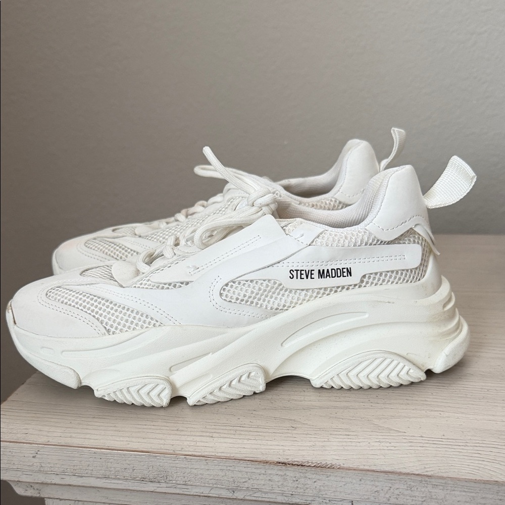 Steve Madden Ivory Platform Mesh Sneakers